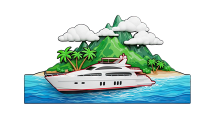 Luxury Yacht Anchored Near Tropical Island Paradise on transparent background