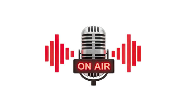 Retro Microphone with On Air Light and Sound Waves on transparent background