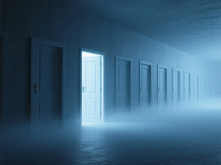 Corridor with Many Doors Liminal Space