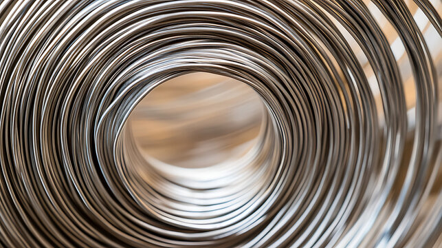 Hypnotic view into concentric metallic rings. The gleaming metal creates a captivating visual illusion. An abstract perspective showcasing a circular design. - Powered by Adobe