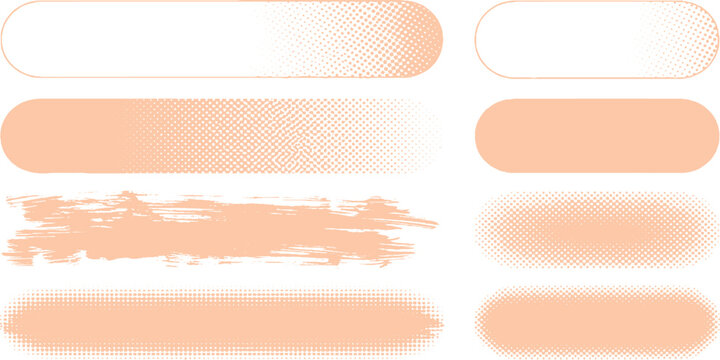 Set of various peachcolored brush strokes and shapes on a white background.
