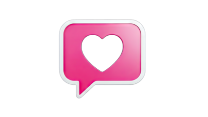 3D Pink heart icon in a speech bubble on transparent background