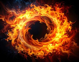 Fiery ring swirling, with flames of bright orange, red and yellow