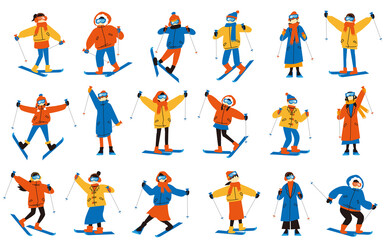 スキー装備の人物イラストセット