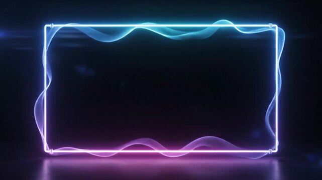 Rectangle neon border glows blue to pink in a dark room