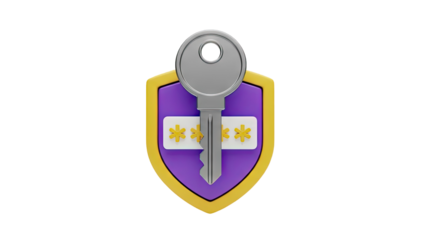 3D Security key and password shield icon on transparent background