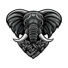 Elephant vector mascot logo design, emblem and tshirt printing. Elephant head illustration with celtic knot ornament