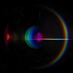 Abstract lens flare with vibrant rainbow colors and dark background