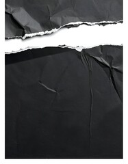 Torn black paper, textured and creased, against a white background