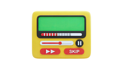 3D Play Button, Skip Button, and Progress Bar on transparent background