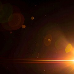 Bright golden light flares against a dark backdrop with floating particles