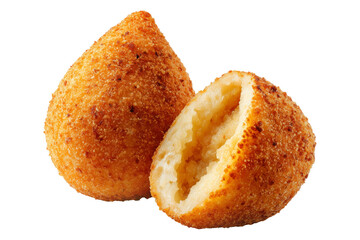 Crispy Brazil coxinha snack filled with shredded chicken croquettes and creamy cheese, isolated on white transparent background, concept of South American Cuisine