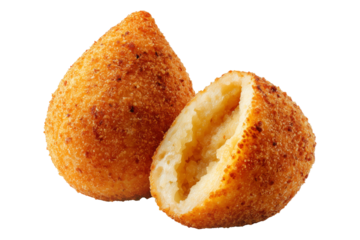 Crispy Brazil coxinha snack filled with shredded chicken croquettes and creamy cheese, isolated on white transparent background, concept of South American Cuisine