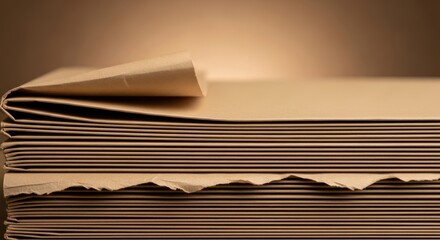 Stack of vintage paper with deckle edge and peeling corner background