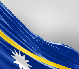 Nauru flag waving on grey background. Nauru nationalflag for independence day.