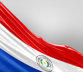 Paraguay flag waving on grey background. Paraguay nationalflag for independence day.