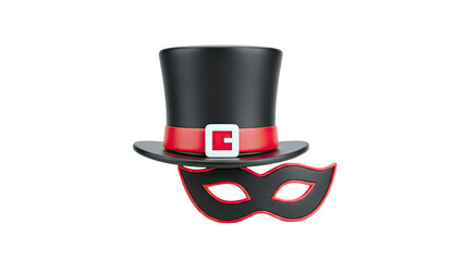 3D Top Hat and Masquerade Mask on transparent background
