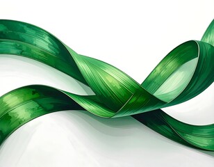 Flowing ribbons of emerald green over white background