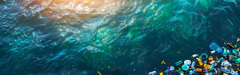 Ocean pollution with plastic waste and debris in water