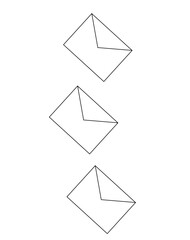 three envelopes with a black outline on a white background,