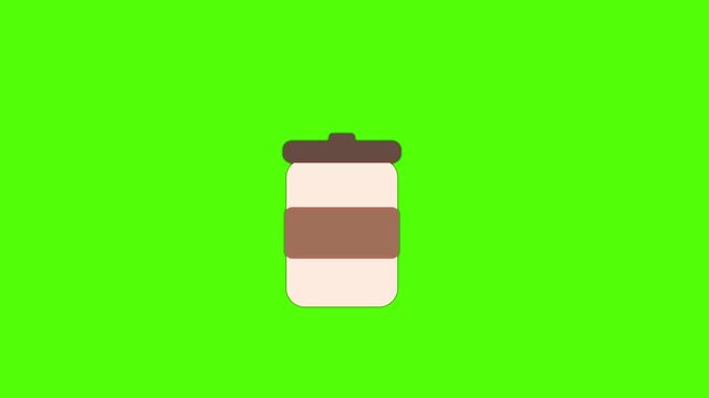 Coffee cup Icon on Green Screen: A minimalist icon of a coffee cup with a brown sleeve, set against a bright green background. The clean design evokes simplicity and the energy drink beverage.