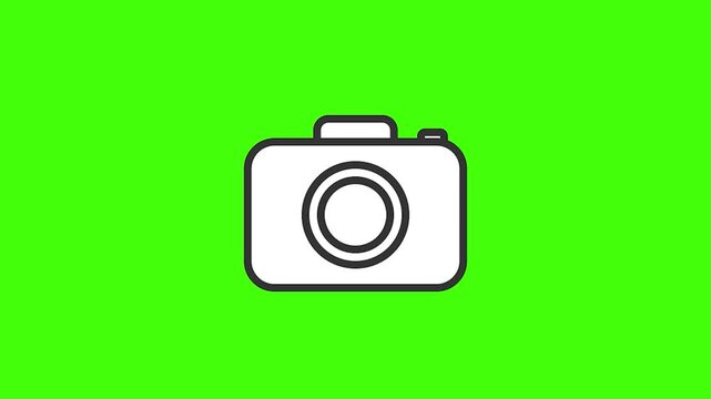 Camera Icon: Clean, minimalist camera icon on vibrant green background, perfect for photography concepts and design projects.