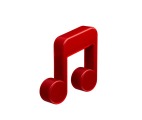 A vibrant 3D red musical note symbolizing melody, rhythm, and sound. 3d illustration