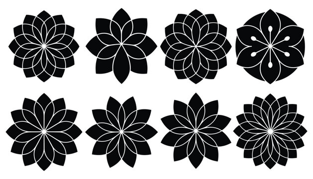 Mandala style lotus flowers and floral geometric patterns for meditation branding