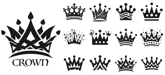 Crown icon set. Royal crown symbol collection. © serdjo13
