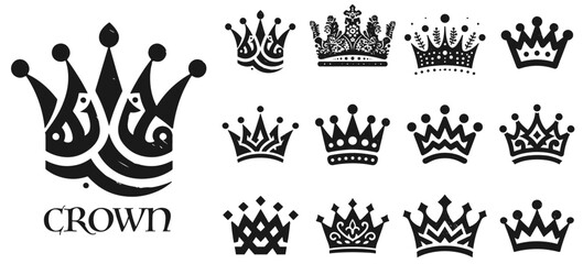 Crown icon set. Royal crown symbol collection. © serdjo13