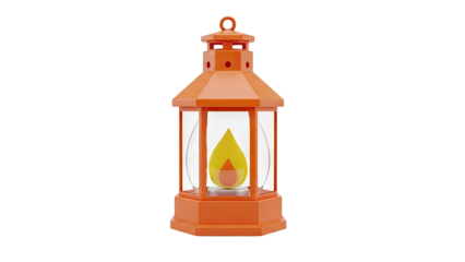 3D Orange Lantern with Flame Illustration on transparent background