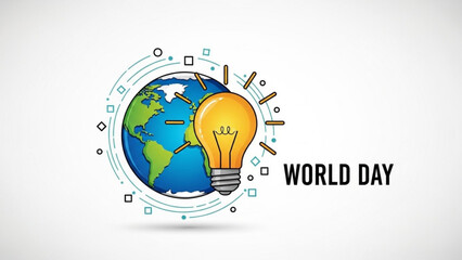 World day illustration with globe and lightbulb, symbolizing ideas and innovation for a brighter future globally, eco friendly concepts