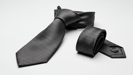 Elegant tie accessories in neutral tones with copy space
