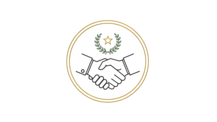 A blurry oval logo with a handshake and laurel wreath isolated on transparent background