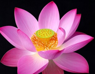 Close-up of a beautiful pink lotus flower isolated against a black background
