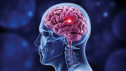 Human brain anatomy illustration showing neural activity and cognition