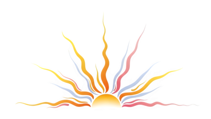 Vibrant sun illustration with colorful rays isolated on transparent background