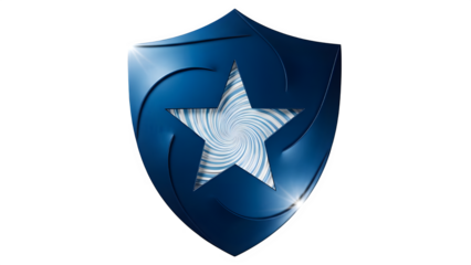 Blue shield with a silver star isolated on transparent background