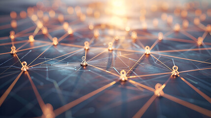Golden connections map with glowing nodes and lines network