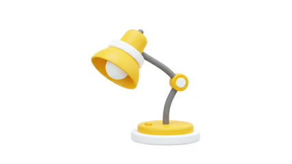 3D Yellow modern desk lamp with white accents on transparent background