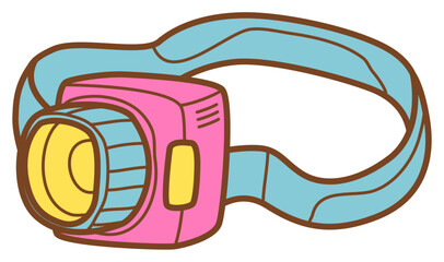 doodle illustration of head lamp with sticker style and recolorable
