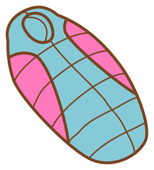 doodle illustration of sleeping bag with sticker style and recolorable