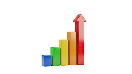 Bar chart with red arrow showing upward trend on transparent background