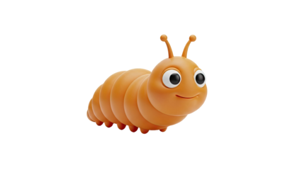 Cute cartoon orange caterpillar transparent background