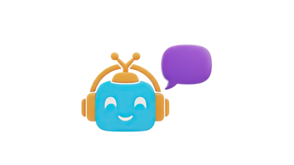 Happy Robot with Speech Bubble 3D Icon transparent background