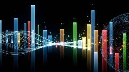 Colorful Digital Waveforms and Bar Graphs in Dark Background