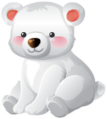 Fototapeta premium Cute Cartoon Polar Bear Sitting with Blush Cheeks