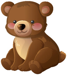 Cute Cartoon Brown Bear Sitting on White Background © GraphicsRF