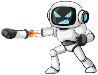 Selbstklebende Fototapeten Kinder Cartoon Robot Launching Detachable Rocket Fist in Action Pose  © GraphicsRF