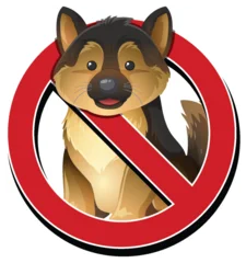 Selbstklebende Fototapeten Kinder No Dogs Allowed Sign with Cartoon German Shepherd  © GraphicsRF